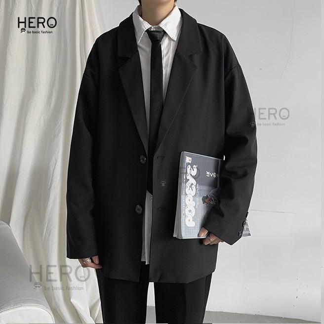 Áo Blazer Nam phong cách Hàn Quốc BZ01 Form Dáng Rộng Dài Tay Áo Khoác Nam 2 Lớp Thời Trang HERO