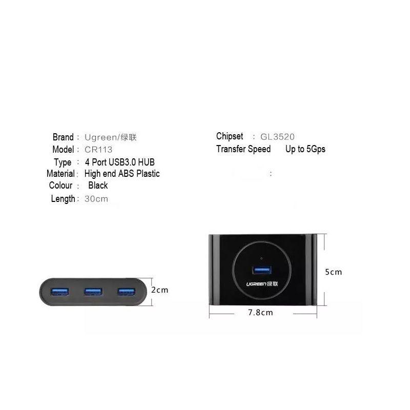 Ugreen UG30218CR113TK 1.5M Màu Đen Bộ chia Hub USB 3.0 sang 4 cổng USB 3.0 có đèn LED, có cổng cấp nguồn Type-C PD - HÀNG CHÍNH HÃNG