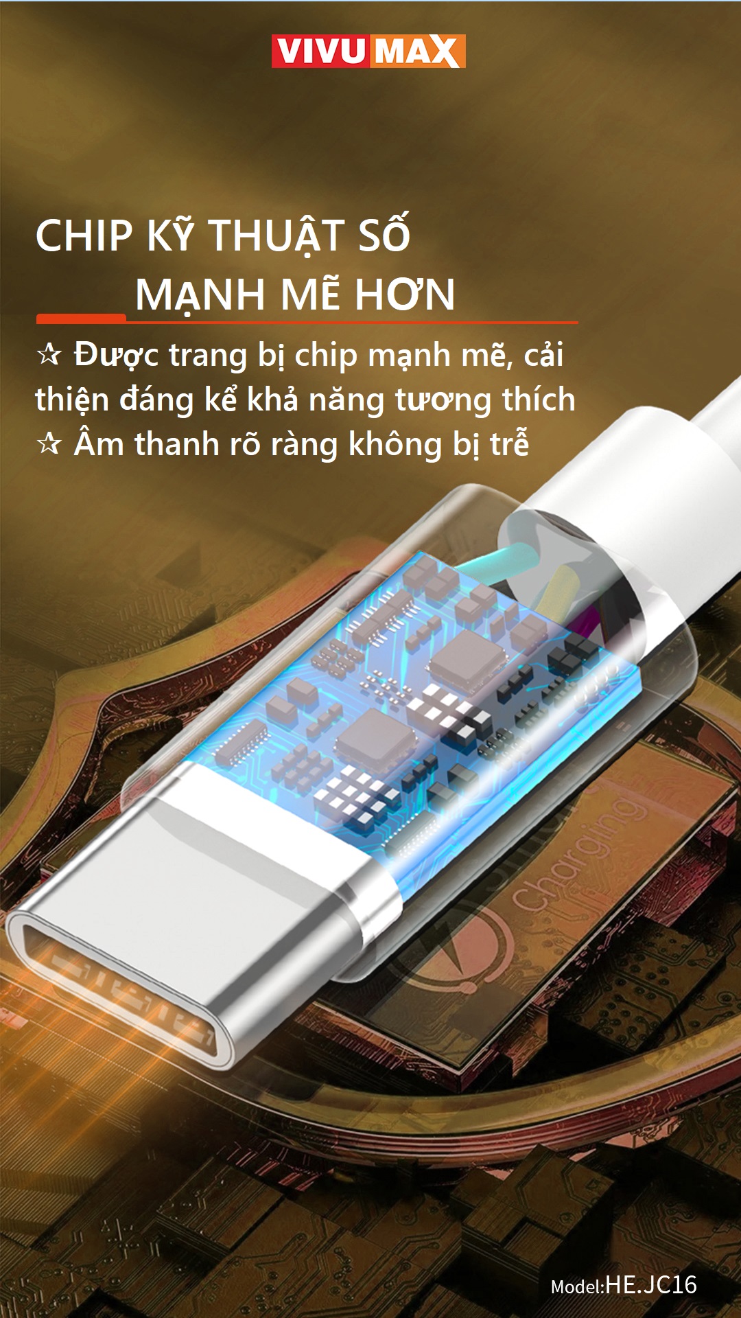 Tai nghe dây chân Type C Vivumax JC16 tương thích các thiết bị có cổng Type C - Hàng Chính Hãng, Bảo Hành Chính Hãng