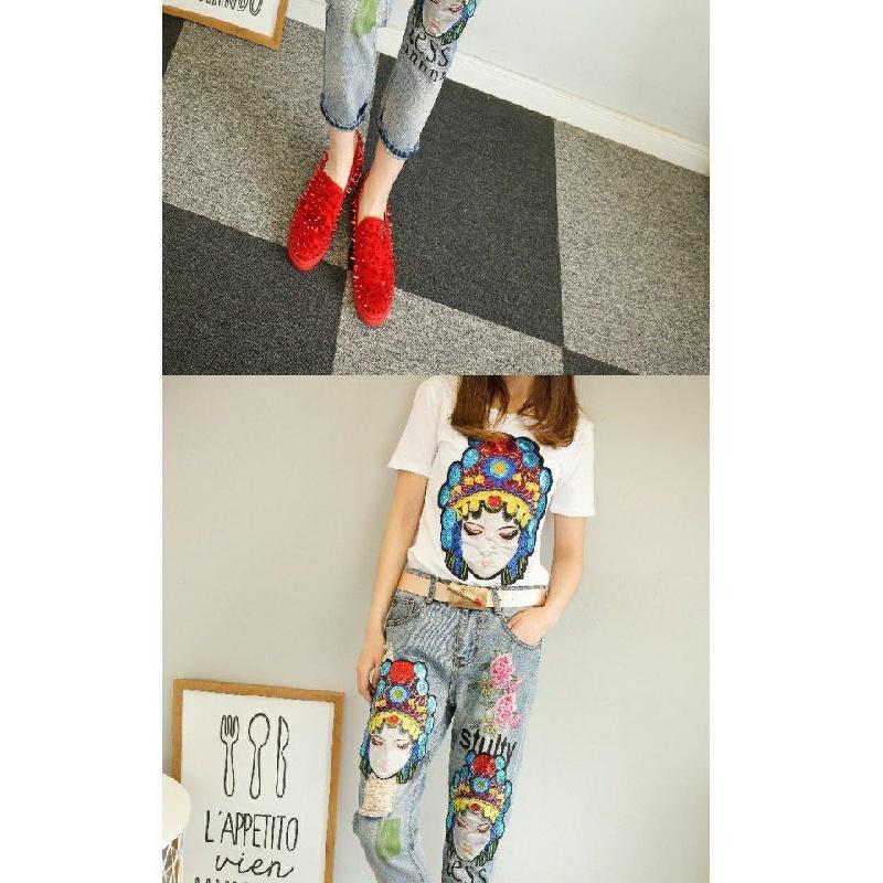 Quần Jeans Nữ Lưng Cao Thêu Hoa Thời Trang - Phiên bản Facebook tùy chỉnh c - 28 [105~110 Jin] [70cm]