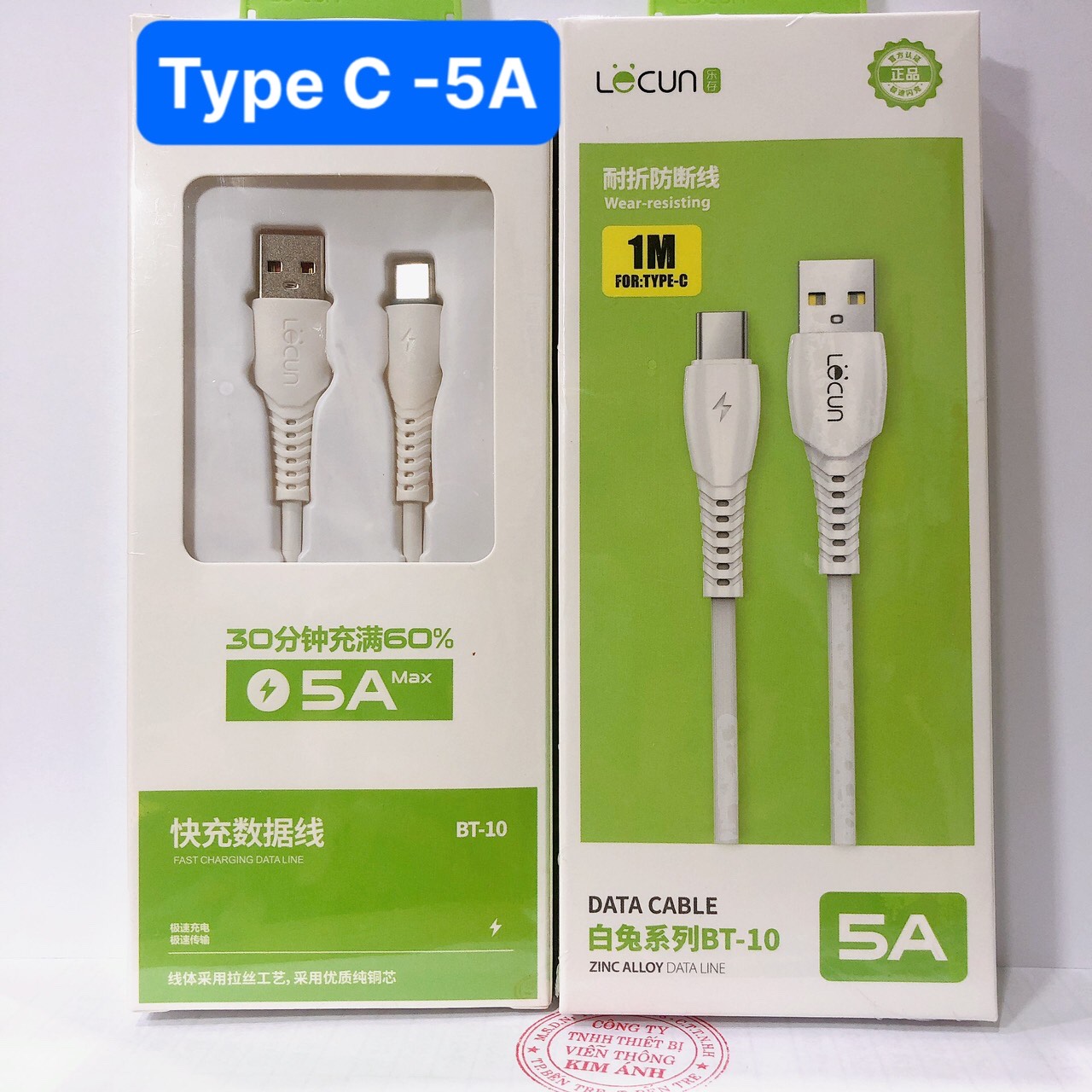 Type C- Dây sạc nhanh 5A hiệu Lecun BT-10 chân cắm Type C, Hàng Chính Hãng bảo hành 12 tháng