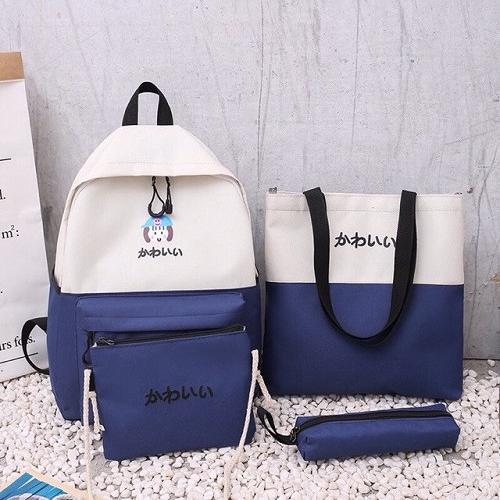 Set 4 món balo thời trang phối màu dễ thương ( balo, túi tote, túi bút... ) YNBLS4M