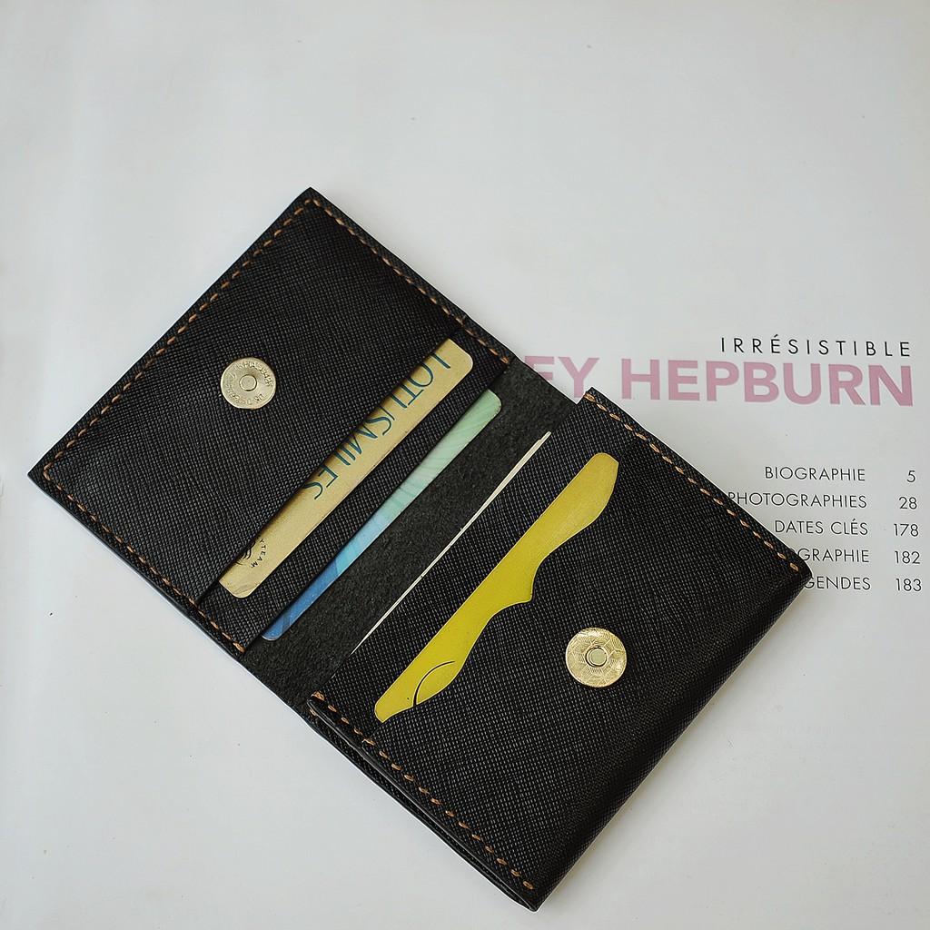 Ví nữ mini màu đen, sản phẩm handmade da bò Saffiano nhập khẩu, miễn phí khắc tên - DT92746