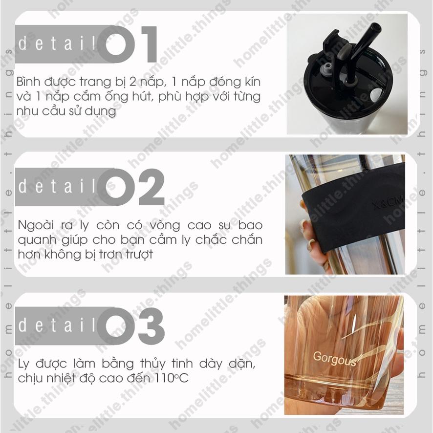 Ly , cốc thủy tinh đựng nước có nắp đậy kín mang đi 450ml
