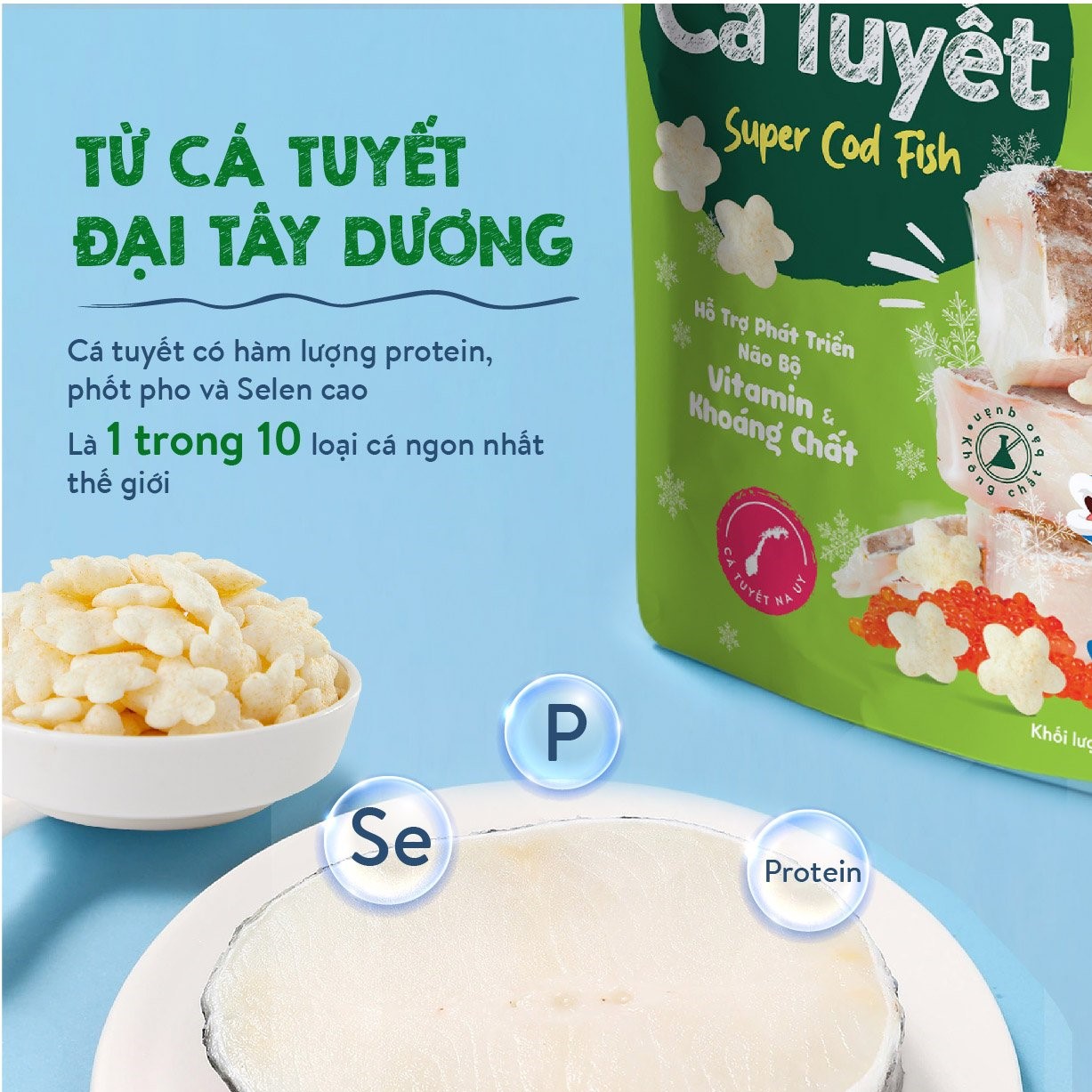 Bánh ăn dặm cho bé vị cá tuyết Mămmy giàu protein, bổ sung DHA giúp bé ăn ngon, tập cử động ngón tay vừa ăn vừa học 25 gram