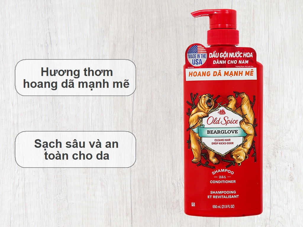 Dầu Gội Xả Old Spice 2in1 Cho Nam Hương Bearglove Hoang Dã 650ml ( không xuất hóa đơn đỏ )