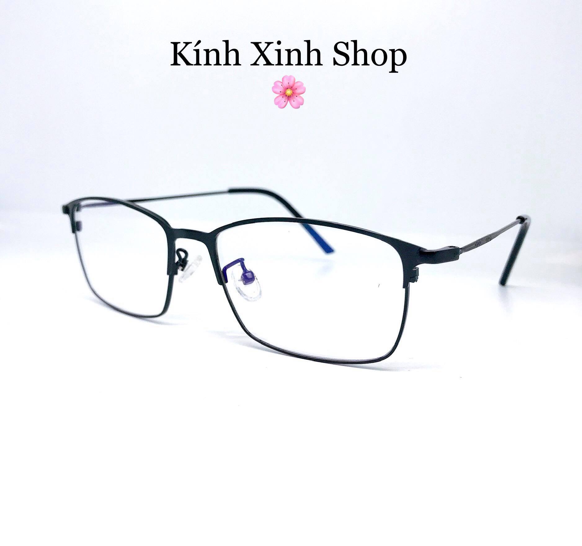 Kính mắt vuông kim loại Korea tăm mảnh tròng chống ánh sáng xanh uv