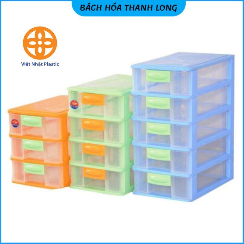 Tủ nhựa ngăn kéo mini Việt Nhật Tủ mini 3-4-5 tầng để bàn đựng mỹ phẩm, đồ dùng đa năng (3683-3684-3685