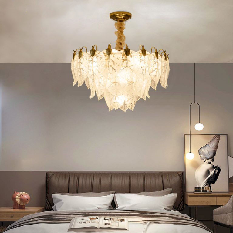 Đèn chùm ARCO pha lê hình chiếc lá hiện đại trang trí nhà cửa cao cấp, sang trọng