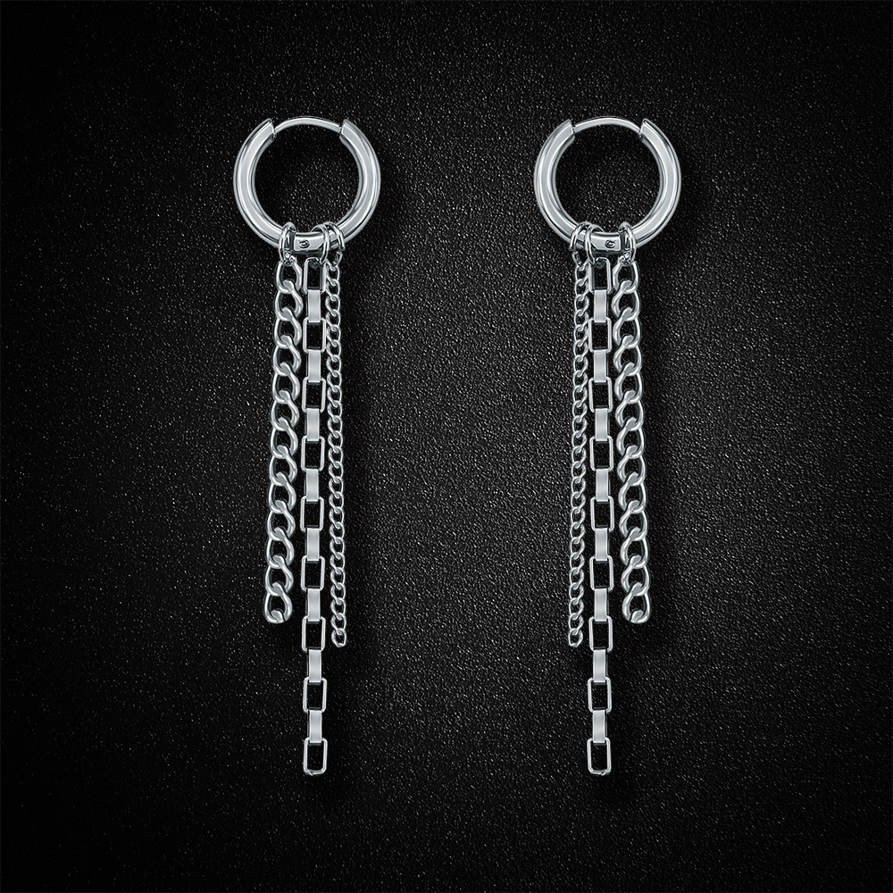 Bông tai nam 3 sợi dây xích unisex