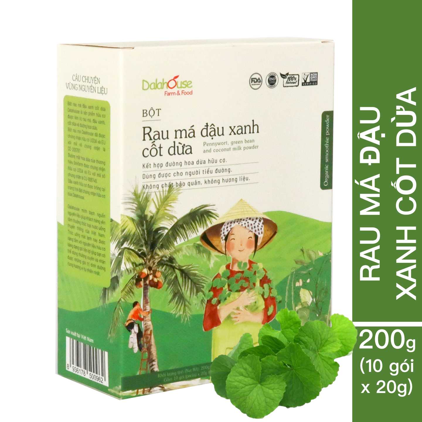 Bột Rau Má Đậu Xanh Cốt Dừa Dalahouse - 200g (10 gói 20g)