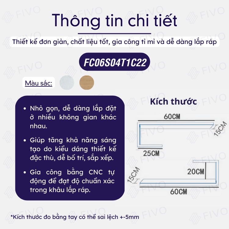 Combo 2 Kệ Gỗ Treo Tường Chữ J FIVO FB42 Thiết Kế Âm Tường, Đa Dạng Cách Trang Trí, Chịu Lực Tốt - Giá Rẻ