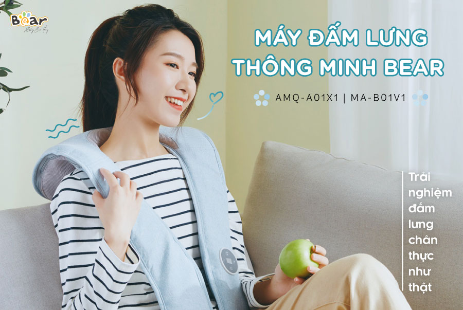 Máy Massage, Máy Đấm Lưng BEAR MA-B01V1 Gồm 4 Kỹ Thuật Đấm Lưng, 16 Cường Độ Massage Như Người Thật - Bảo Hành 18 Tháng - Hàng Chính Hãng