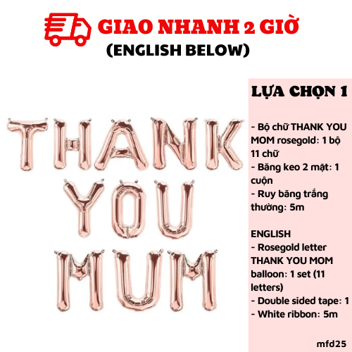 Bộ bong bóng chữ Thank You Mom ballloon set mfd25