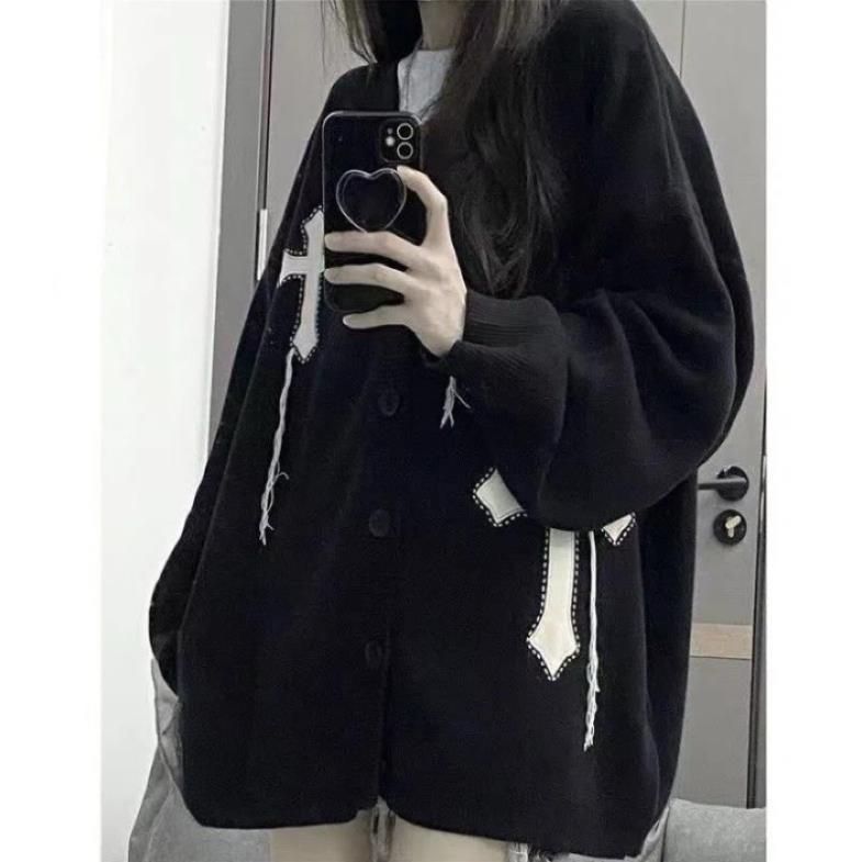 Áo Khoác Cardigan Dệt Kim Thánh Giá Unisex Tay Bồng️Áo Khoác Chữ Thập Mới