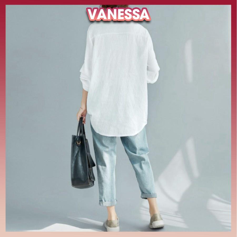 Áo sơ mi nữ form rộng tay dài, áo nữ đẹp Vanessa Stylish, chất liệu đũi tơ mềm mát, thấm mồ hôi SMH.47