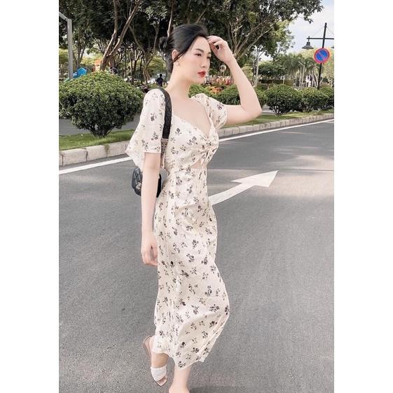 -Váy hoa nhí be cúp ngực đan dây hở eo hót hit