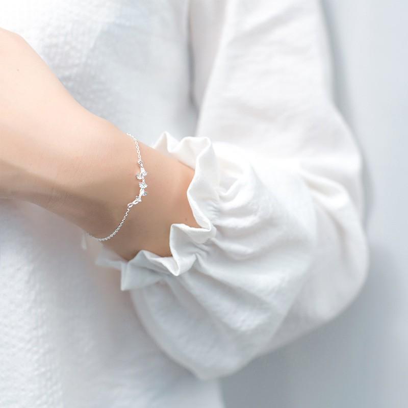 Vòng tay nữ bạc Ý s925 họa tiết lá bạch quả nhỏ tươi S2261 - AROCH Jewelry