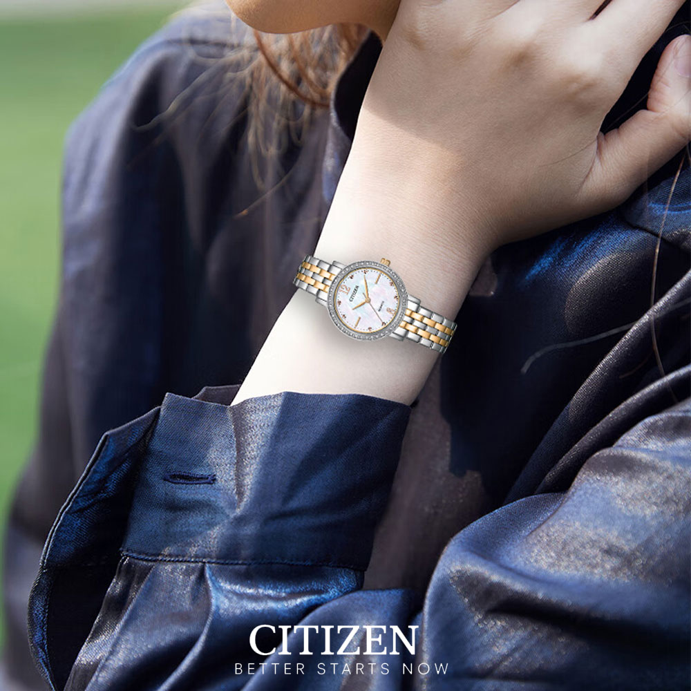 Đồng Hồ Nữ Citizen Pin-Quartz Đính Đá Swarovski Dây Thép Không Gỉ EL3106-59D - Mặt Xà Cừ (31mm)