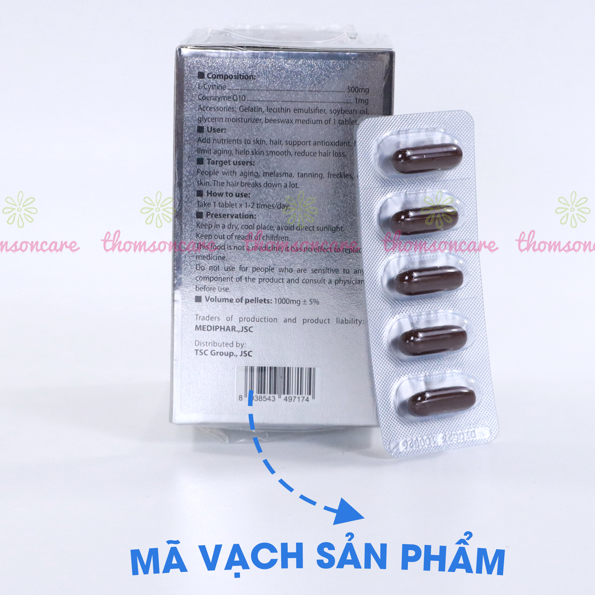 Combo Viên uống trắng da, tóc khỏe Lcystine 60v, DHC Vitamin C 60v, sữa rửa mặt Esunvy 50g giảm bã nhờn -Giúp tóc da trắng khỏe, chống lão hóa, chăm sóc phục hồi do mụn và loại bỏ vi khuẩn Thomsoncare