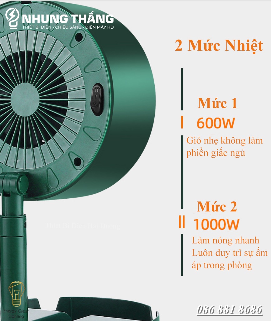 Máy Sưởi Để Bàn TN036, Quạt Sưởi Mini - Công Nghệ Sưởi Gốm PTC Ceramic-Làm Nóng Nhanh - Tích Hợp Tản Gió -Tiết Kiệm Điện - Có Video