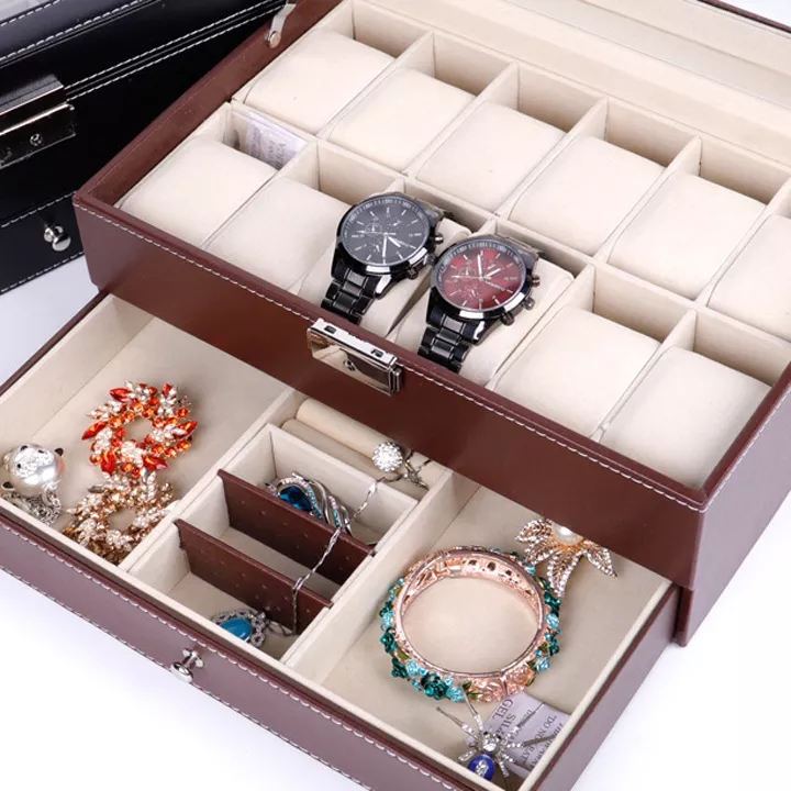 Hộp đựng đồng hồ, trang sức 12 chiếc đồng hồ 2 tầng B903