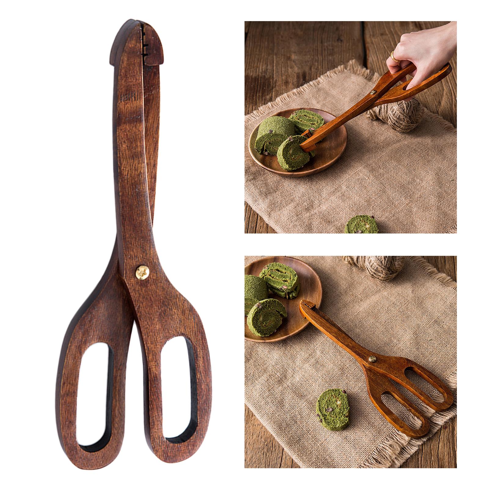Wooden Baking  BBQ Food Serving  Toast  Scissors Tongs