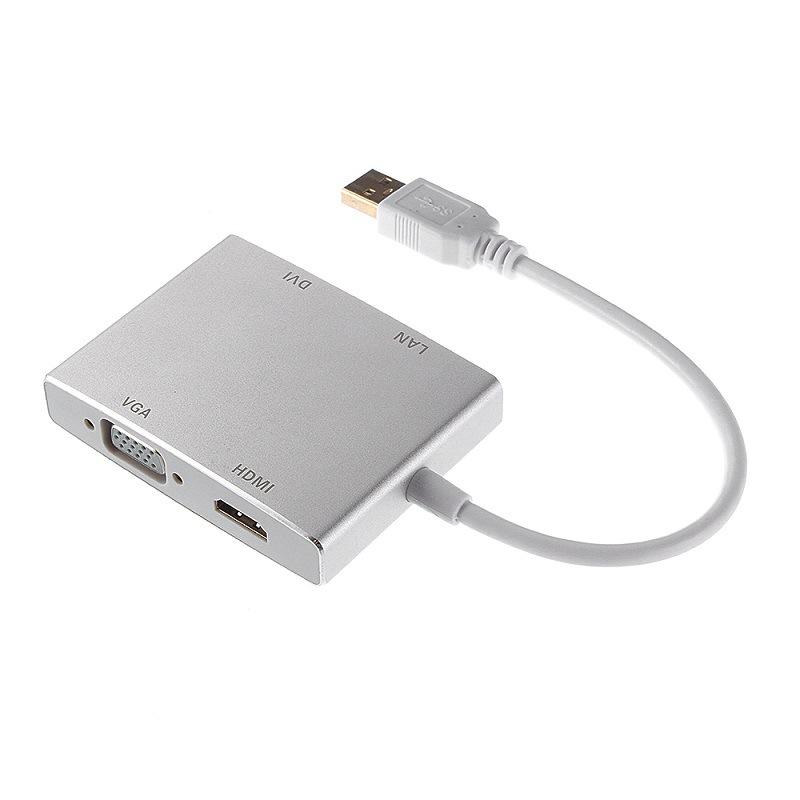 Khuyến mại Bộ chuyển đổi USB3.0 sang HDMI+DVI+VGA+RJ45 Bộ mở rộng Hub tất cả trong một USB sang HDMI