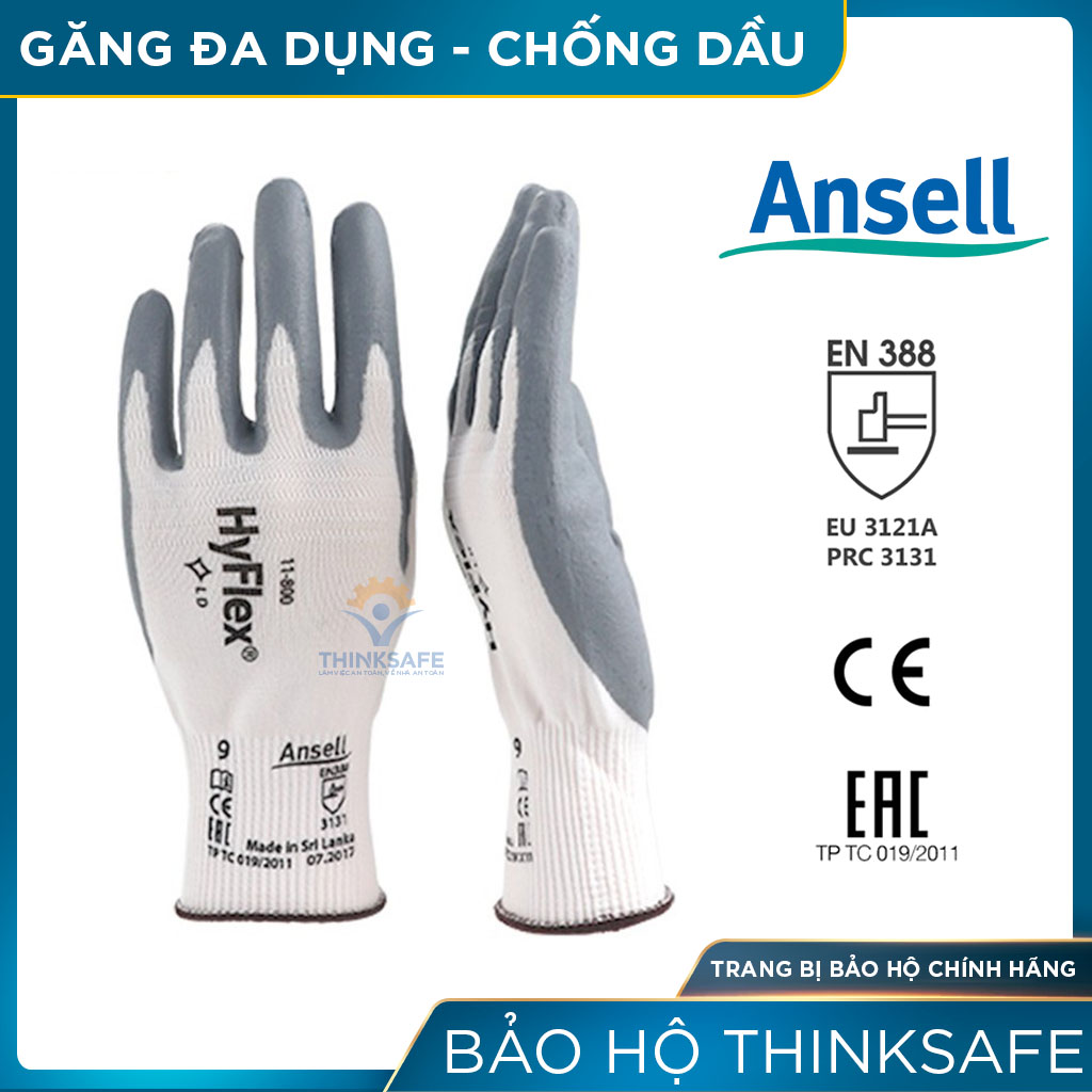 Găng tay đa năng Ansell Hyflex 11-800 bao tay chống dầu nhớt, ôm sát tay, độ khéo léo cao, bao tay bảo hộ lao động cơ khí, kỹ thuật chính xác