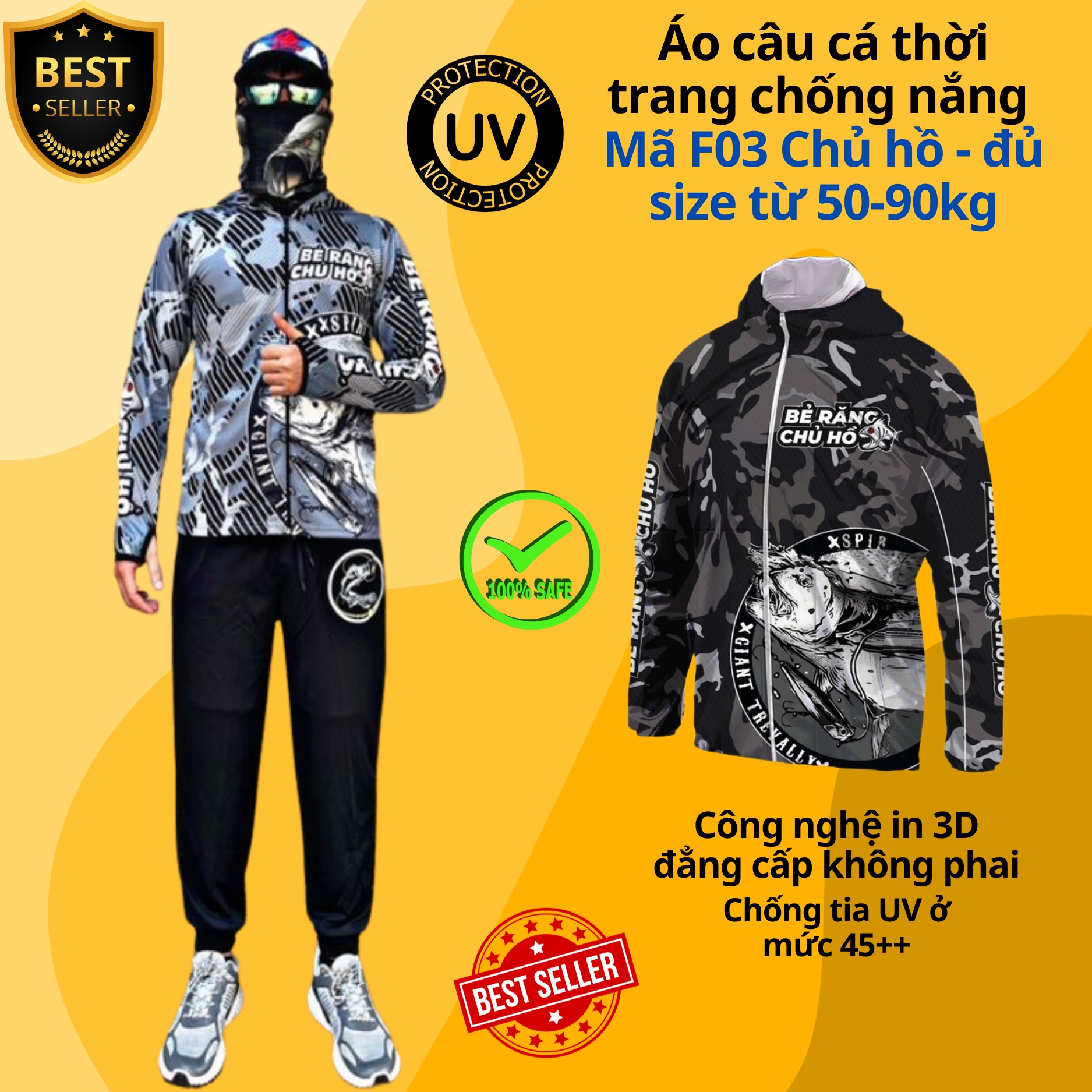 Áo câu cá thời trang chống nắng F05 Cá vàng F02 Big Fish đủ size từ 50-85kg - Áo đi câu chất liệu chống tia UV cao cấp D Danido