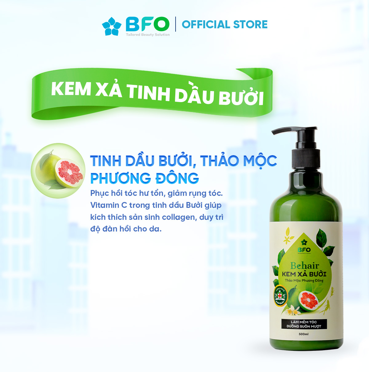 Dầu Gội Xả Bưởi Tinh Chất Thiên Nhiên Giúp Thư Giãn Giảm Rụng Tóc Dung Tích 500ml