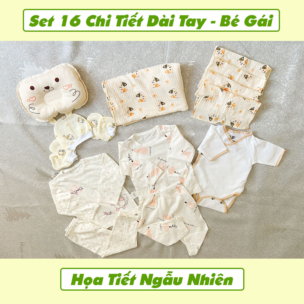 Set Quà Tặng Sơ Sinh Đầy Tháng 16 Chi Tiết Dài Tay Cho Bé Gái NB House Kids (Mẫu Ngẫu Nhiên)