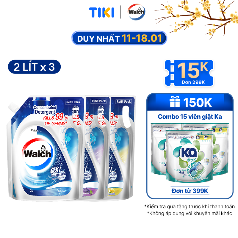 Combo 3 Túi nước giặt kháng khuẩn, khử mùi Walch