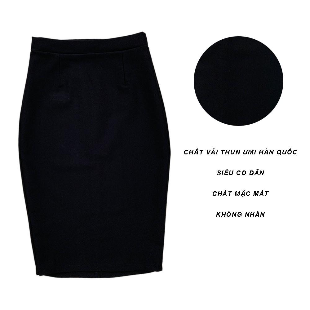 Chân váy công sở dài bigsize màu đen ôm body xẻ sau dài 63cm