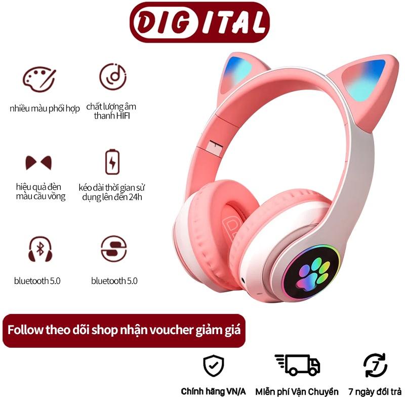 Tai nghe headphone máy tính tai mèo không dây bluetooth phát quang có micro thích với tất cả các loại điện thoại