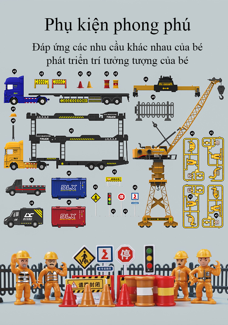 Đồ chơi mô hình đội vận chuyển hậu cần container cảng biển KAVY-20 rất nhiều loại xe, cẩu chở hàng rèn luyện tư duy cho bé