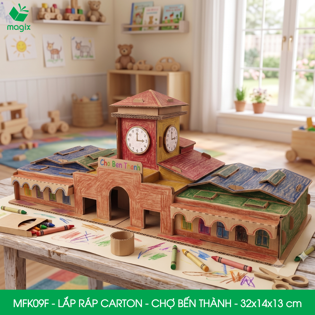 MFK09F - 32x14x13 cm - Mô hình Chợ Bến Thành lắp ráp từ bìa carton cao cấp, mô hình địa danh Việt Nam