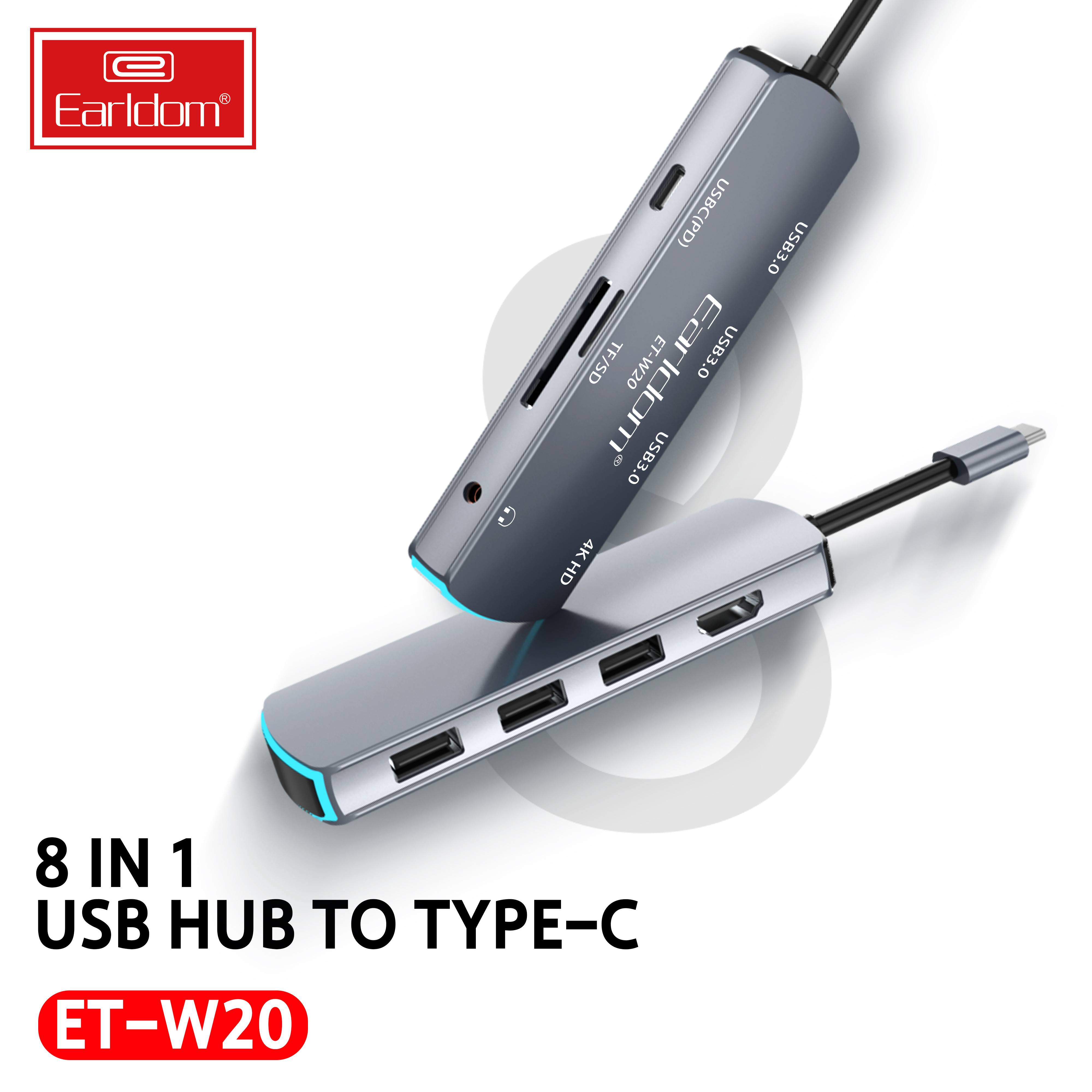 Cáp Chuyển USB Type C to HDMI 4K + 3 USB 3.0 + SD/TF + 3.5MM + USB C  Earldom W20 - Hàng Chính Hãng