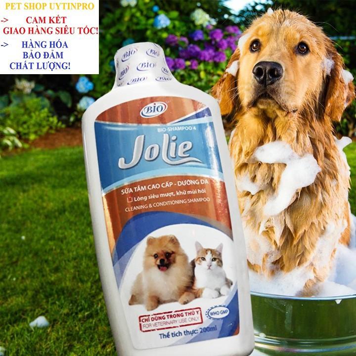 SỮA TẮM SIÊU MƯỢT LÔNG VÀ KHỬ MÙI HÔI CHO CHÓ MÈO THÚ CƯNG PET Bio Jolie chai 200ml