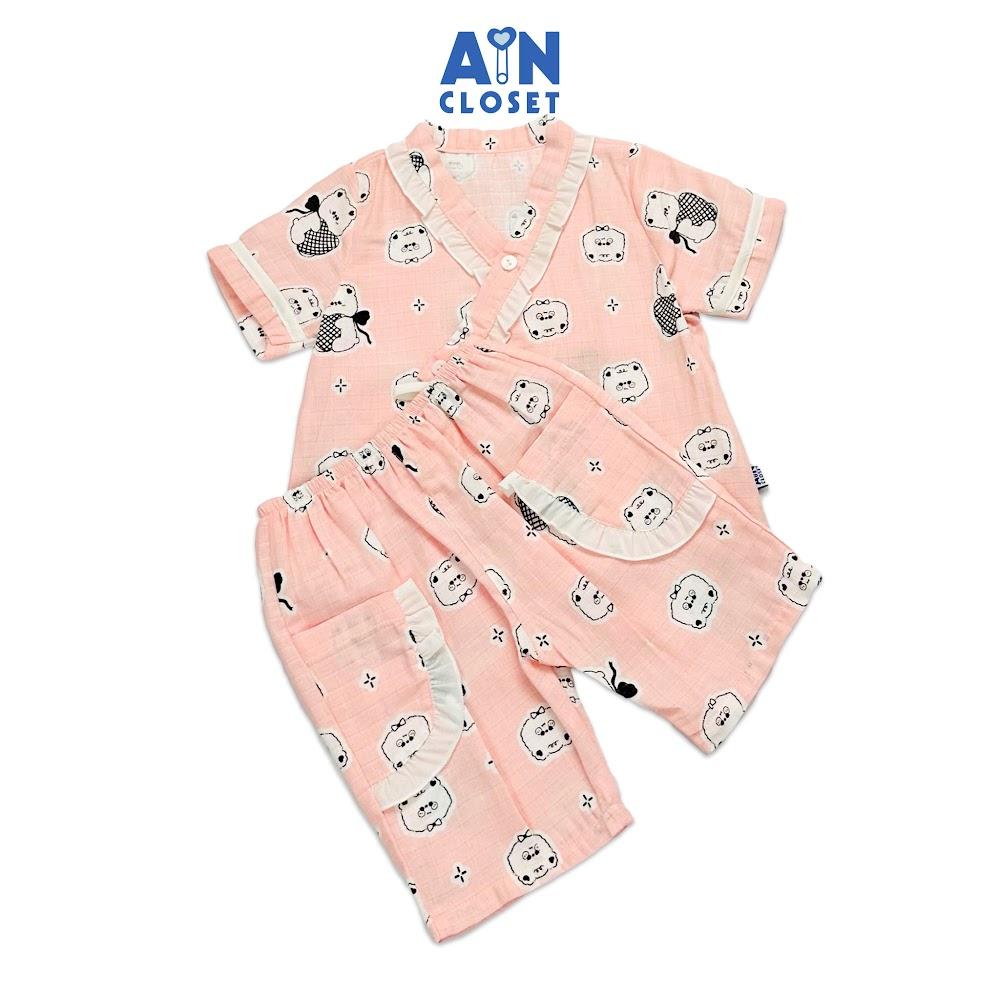 Bộ quần áo lửng bé gái họa tiết Gấu Trúc nền hồng xô sợi tre - AICDBGH5Q6DR - AIN Closet