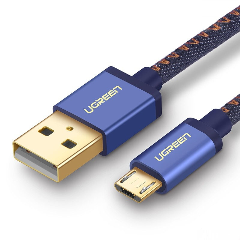 Cáp sạc và truyền dữ liệu USB 2.0 sang Micro USB vỏ bọc da bò, đầu cắm mạ vàng 24K dài 1m UGREEN 40397 - Hàng Chính Hãng