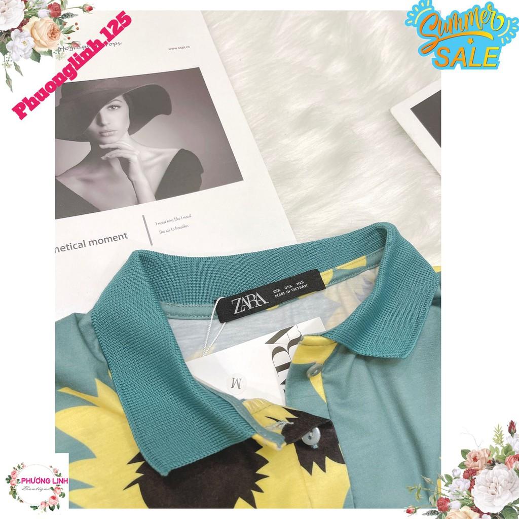 VÁY POLO XANH HOA HƯỚNG DƯƠNG