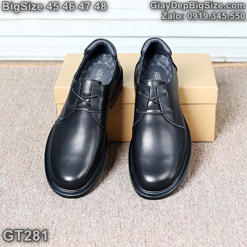 Giày tây công sở (da thật, đế mềm êm, mũi tròn) cỡ lớn 45 46 47 48 cho nam chân to. Big size leather shoes for wide feet