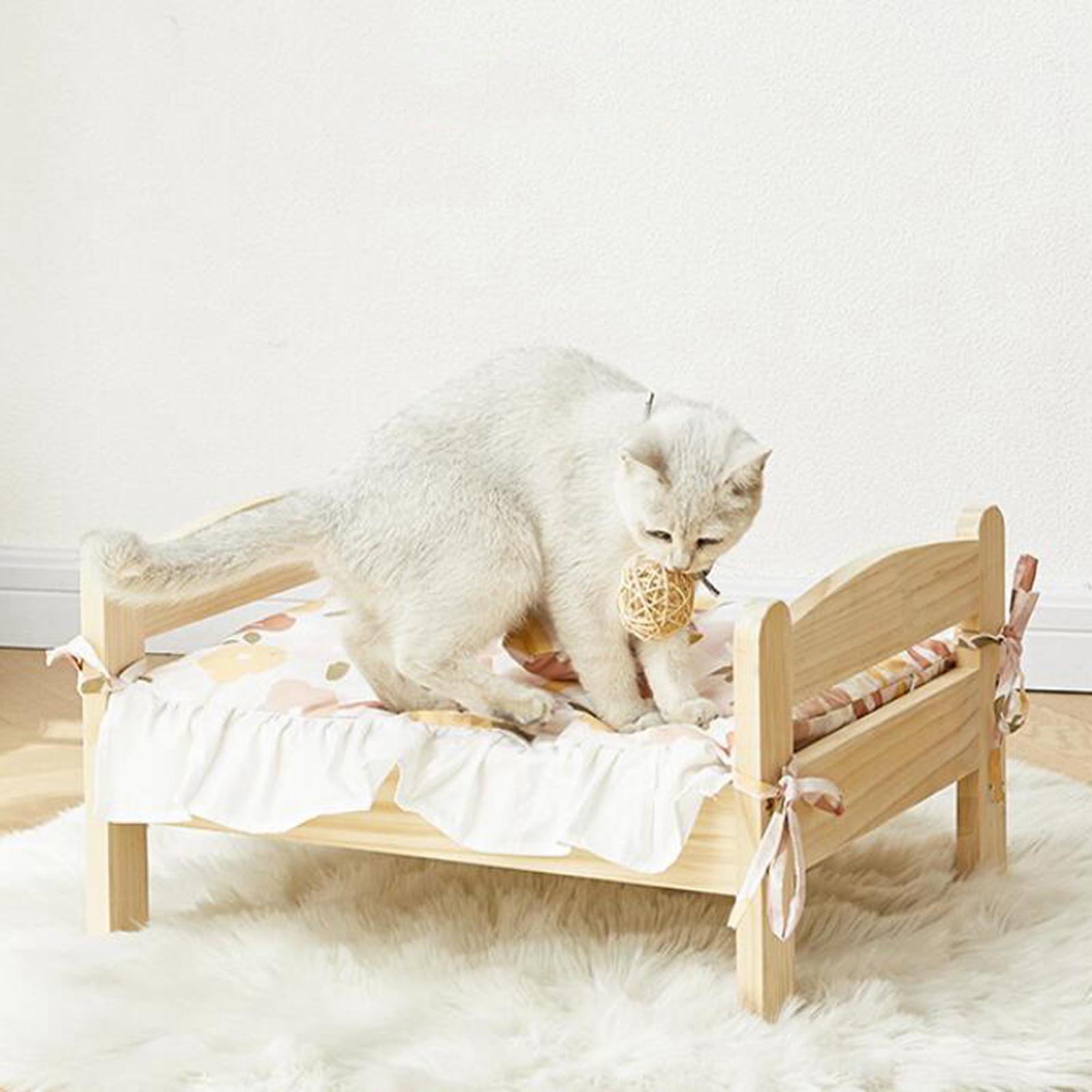 Pet Cat Bed, Small Dog Bed Wooden Kitten House for Indoor Cats and Puppy