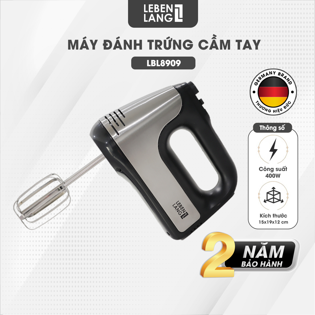 Máy đánh trứng Lebenlang, máy trộn cầm tay 5 tốc độ, công suất lớn 400W, bảo hành 2 năm - hàng chính hãng