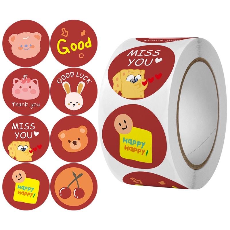 Cuộn 500 stickers nhãn tròn dùng để dán trang trí hoặc gói hàng cảm ơn