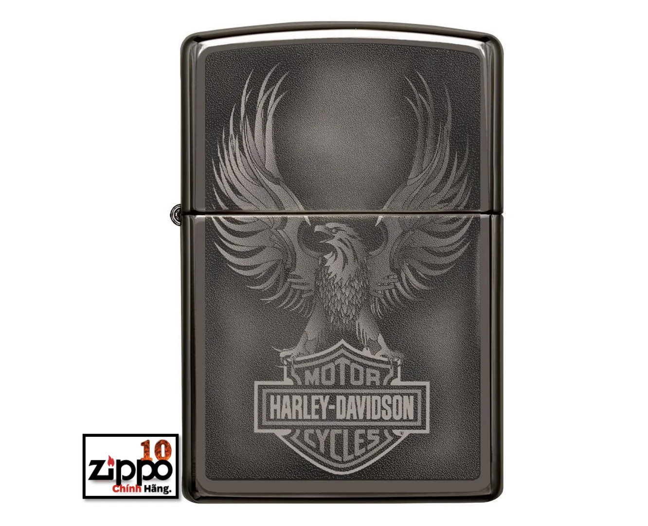 Bật lửa Zippo 49044 Harley-Davidson Bar &amp; Shield Logo Black Ice - Chính hãng 100%