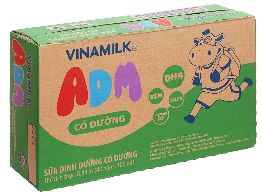 Thùng 48 Hộp Sữa dinh dưỡng Có đường Vinamilk ADM (180ml)