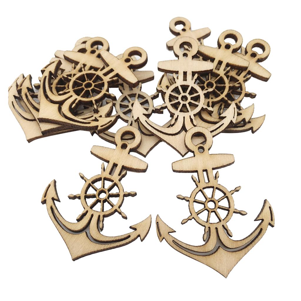 10pcs Wood Gift Tags Blank Wooden Anchor Tags Wedding Hanging Decor Ornament