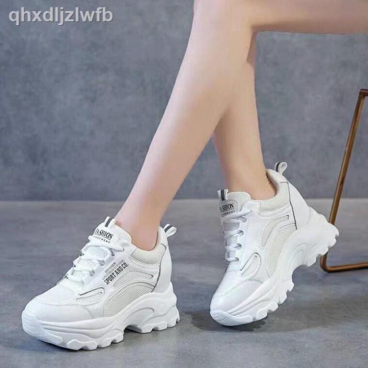 Freeship Giày Sneaker Nữ, Giày Thể Thao Nữ Giày Thể Thao Nữ Độn Đế 4-5Cm Mùa Xuân Thu Hàn Quốc Màu Trắng Giá Tốt Bảo Hàn